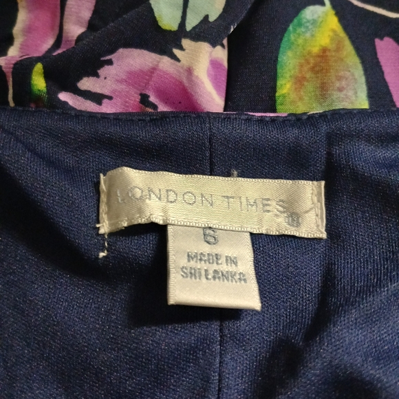 London Times Womens Floral Dress Size 6 Black Pink Green White - Picture 6 of 7